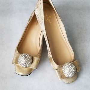 Kate Spade gold foil flats rhinestone bow shoes 6